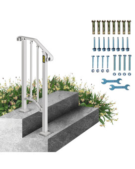 Vevor Handrail For Outdoor Steps 12 Steps White Fence Outdoor Handrail Adjustable Metal Staircase Handrail Thickened Stair R