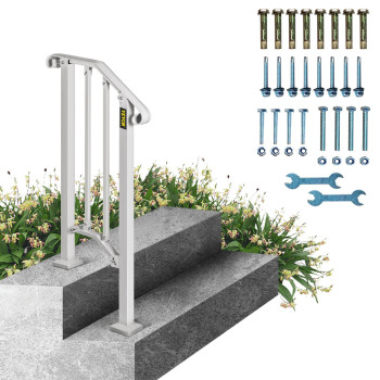 Vevor Handrail For Outdoor Steps 12 Steps White Fence Outdoor Handrail Adjustable Metal Staircase Handrail Thickened Stair R