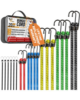 Vbest Premium Bungee Cords With Hooks Bungie Cords Heavy Duty Outdoor 20Pk Assorted Sizes Bungee Cords Includes Long Bungee