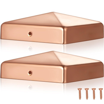 Tandefio 2 Pcs 35X35 Solid Copper Post Cap Fence Post Caps Pyramid Decking Caps With Screw For Trueactual Metal Wood Cedar