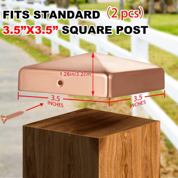 Tandefio 2 Pcs 35X35 Solid Copper Post Cap Fence Post Caps Pyramid Decking Caps With Screw For Trueactual Metal Wood Cedar