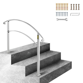 Vevor Handrail For Outdoor Steps 23 Steps White Arch1 Outdoor Handrail Adjustable Metal Staircase Handrail Thickened Stair