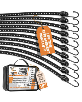 Vbest 18 Inch Bungee Cords With Hooks Heavy Duty Outdoor 10 Piece Bungie Cords 18 Set Black Bungee Cord Pack Small Bungee