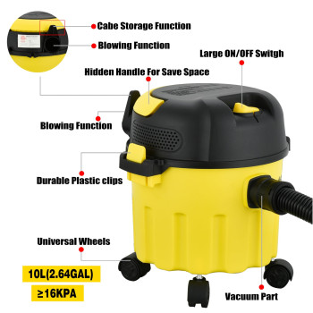 Sippon Wetdry Vacuum 3In1 Portable Shop Vacuum Cleaner With 2 Peak Hp Power Suction Lightweight Wet Dry Vacuum With Blower