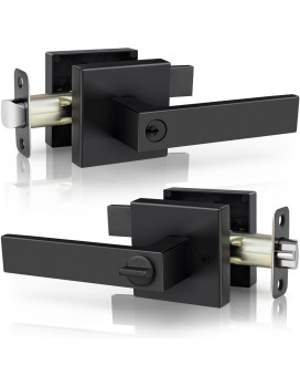 Gaurqiah Keyed Entry Lever Lock Square Heavy Duty Door Handle With Keys Black Entry Lever For Office Exterior Door