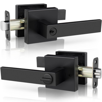 Gaurqiah Keyed Entry Lever Lock Square Heavy Duty Door Handle With Keys Black Entry Lever For Office Exterior Door