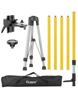 Huepar 12 Ft37M Professional Laser Level Pole With Tripod And 14Inch By 20Inch Laser Mount For Rotary And Line Lasers Adj