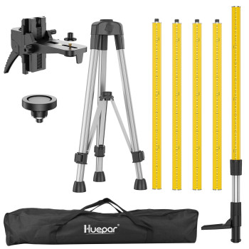 Huepar 12 Ft37M Professional Laser Level Pole With Tripod And 14Inch By 20Inch Laser Mount For Rotary And Line Lasers Adj