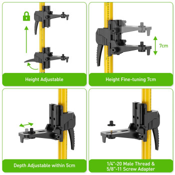 Huepar 12 Ft37M Professional Laser Level Pole With Tripod And 14Inch By 20Inch Laser Mount For Rotary And Line Lasers Adj