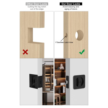 Goldenwarm Black Pocket Door Hardware Pocket Door Lock Square Sliding Pocket Door Handles Embedded Privacy Latch Pocket Door Lo