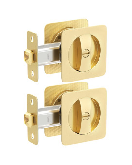 Goldenwarm Gold Pocket Door Hardware Pocket Door Lock Square Sliding Pocket Door Handles Embedded Privacy Latch Pocket Door Loc