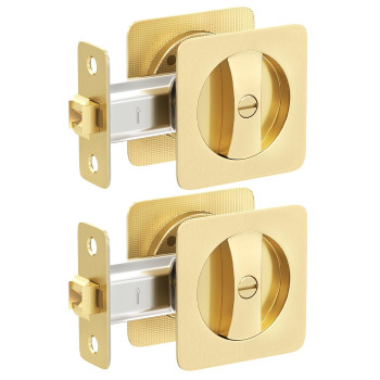 Goldenwarm Gold Pocket Door Hardware Pocket Door Lock Square Sliding Pocket Door Handles Embedded Privacy Latch Pocket Door Loc