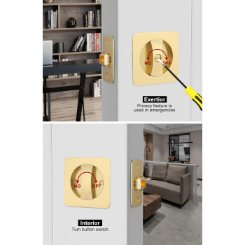 Goldenwarm Gold Pocket Door Hardware Pocket Door Lock Square Sliding Pocket Door Handles Embedded Privacy Latch Pocket Door Loc