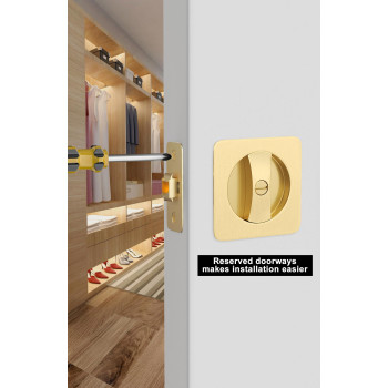 Goldenwarm Gold Pocket Door Hardware Pocket Door Lock Square Sliding Pocket Door Handles Embedded Privacy Latch Pocket Door Loc