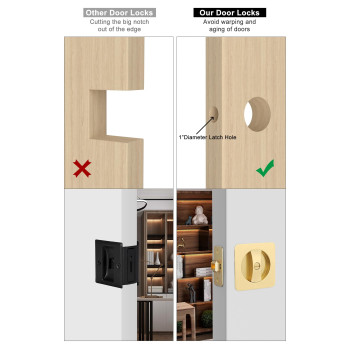 Goldenwarm Gold Pocket Door Hardware Pocket Door Lock Square Sliding Pocket Door Handles Embedded Privacy Latch Pocket Door Loc