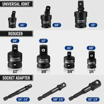 Workpro 10 Pieces Impact Socket Adapter Set With Case Includes 4Pc Adapter And Reducer Set 3Pc Universal Joint Socket Set And