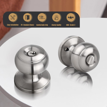 Gaurqiah Keyed Entry Door Knob Flat Ball Interior Door Knob With Lock Round Exterior Doorknob For Frontentrance Doors Stain