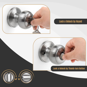 Gaurqiah Keyed Entry Door Knob Flat Ball Interior Door Knob With Lock Round Exterior Doorknob For Frontentrance Doors Stain