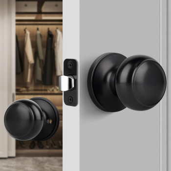 Gaurqiah Nonlocking Passage Door Knob Flat Ball Interior Door Knob Without Keys Round Doorknob For Hallwayclosets Matte Bla