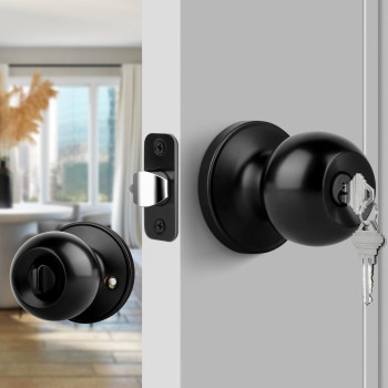 Gaurqiah Keyed Entry Door Knob Ball Design Doorknob For Interior Exterior Reversible Round Door Lock For Front Entrance Doors