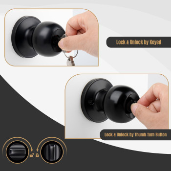 Gaurqiah Keyed Entry Door Knob Ball Design Doorknob For Interior Exterior Reversible Round Door Lock For Front Entrance Doors