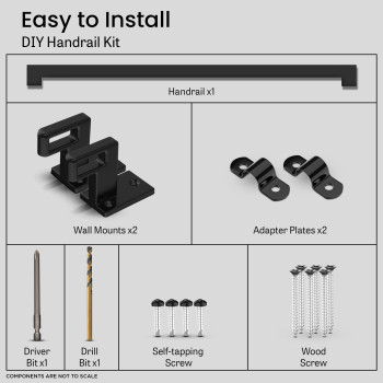 Modern Aluminum Handrail Complete Diy Kit Matte Black With Adjustable Wall Mount Brackets Included 3 Length