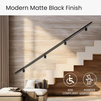 Modern Aluminum Handrail Complete Diy Kit Matte Black With Adjustable Wall Mount Brackets Included 3 Length