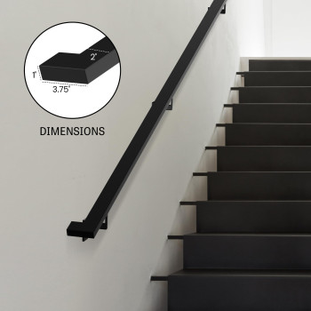 Modern Aluminum Handrail Complete Diy Kit Matte Black With Adjustable Wall Mount Brackets Included 5 Length