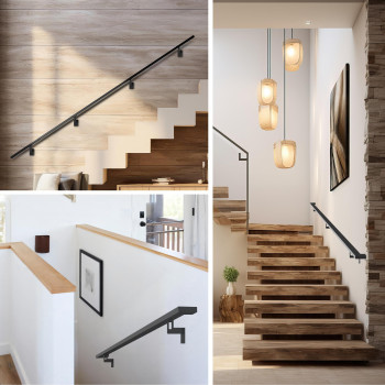 Modern Aluminum Handrail Complete Diy Kit Matte Black With Adjustable Wall Mount Brackets Included 5 Length