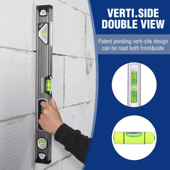 Workpro 24 Inch Spirit Level Bubble Level With Double View Vertical Site Leveler Tool With 3 Bubble Aluminum Body Hand Shoc