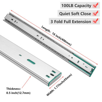 Homdiy 16 Inch Soft Close Drawer Slides 1 Pair Side Mount Dresser Cabinet Rails Heavy Duty Drawer Slides Metal Ball Bearing And