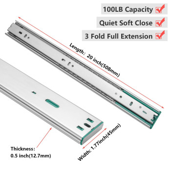 Homdiy 10 Pairs 20 Inch Soft Close Drawer Slides Side Mount Dresser Cabinet Rails Heavy Duty Drawer Slides Metal Ball Bearing An