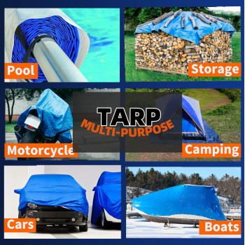 12X20 Feet 5 Mil Thick Taditus Blue Poly Tarps With Grommets Every 36 8X8 Weave Waterproof Multipurpose Protective Cover F