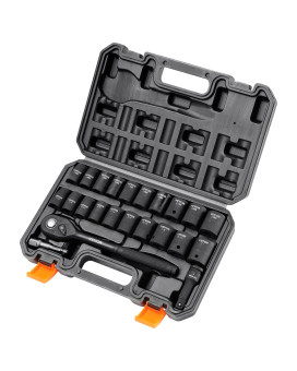 Vevor 12 Drive Impact Socket Set 23 Piece Socket Set Sae 716 1 Metric 1324Mm6 Point Crv Alloy Steel For Auto Re