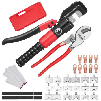 Vevor Hydraulic Crimping Tool With 9 Sets Of Dies Awg1220 Copper And Aluminum Terminal Battery Lug Crimper With A Cutting Pli