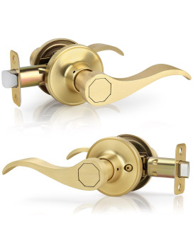 Gaurqiah Brushed Gold Wave Style Passage Door Handle Without Keys Nonlocking Door Lever For Hallwaycloset In Satin Brass Fini