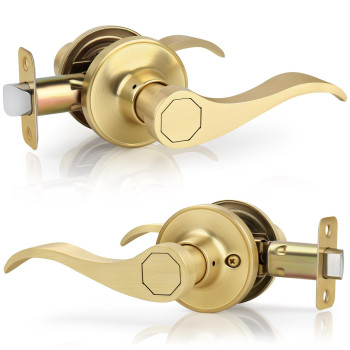 Gaurqiah Brushed Gold Wave Style Passage Door Handle Without Keys Nonlocking Door Lever For Hallwaycloset In Satin Brass Fini