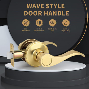 Gaurqiah Brushed Gold Wave Style Passage Door Handle Without Keys Nonlocking Door Lever For Hallwaycloset In Satin Brass Fini