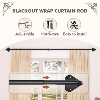 Kuianroll Black Curtain Rods For Windows 48 To 84 Inch Adjustable Blackout Curtain Rod For Bedroom Outdoor 58 Inch Diameter Wra