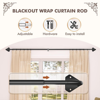 Kuianroll Black Curtain Rods For Windows 30 To 60 Inch Adjustable Blackout Curtain Rod For Bedroom Outdoor 58 Inch Diameter Wra