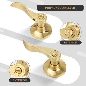 Gaurqiah Brushed Gold Wave Style Privacy Door Handle With Privacy Lock Keyless Door Lever For Bathroombedroom In Satin Brass F