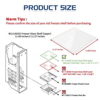 Upgraded 2Pcs W11130202 Freezer Glass Shelf Refrigerator Glass Shelf Upper Fit For Whirlpool Refrigerators Size 1169 X