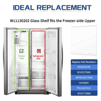 Upgraded 2Pcs W11130202 Freezer Glass Shelf Refrigerator Glass Shelf Upper Fit For Whirlpool Refrigerators Size 1169 X