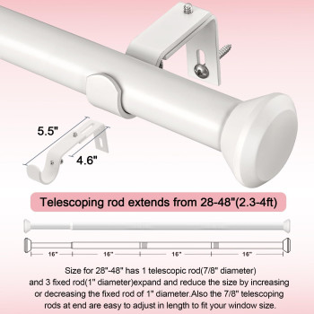 Heavy Duty Curtain Rods For Windows 28 To 48 Inches 1 Inch White Curtain Rods For Bedroom Living Room Patio Kitchen Farmhou