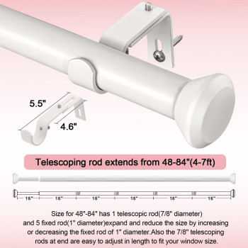 Heavy Duty Curtain Rods For Windows 48 To 84 Inches 1 Inch White Curtain Rods For Bedroom Living Room Patio Kitchen Farmhou