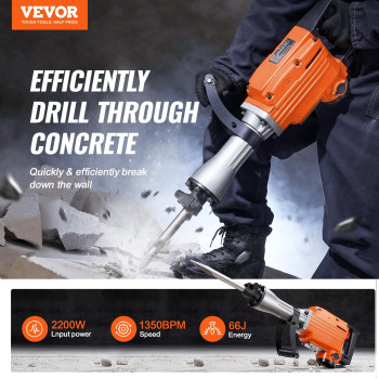 Vevor Demolition Jack Hammer Max 2200W Jack Hammer Concrete Breaker 1400 Bpm Heavy Duty Electric Jack Hammer 4Pcs Chisels Bit