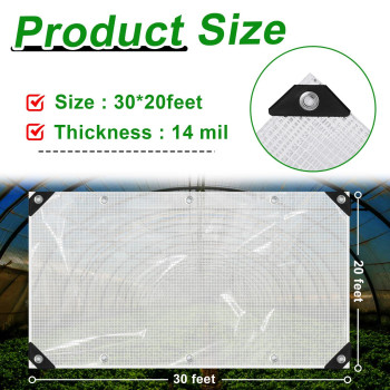 Berlune Clear Tarp Waterproof For Green House Tarp Heavy Duty Large Plastic Covering Sheeting 14Mil Clear Tarp With Grommets For