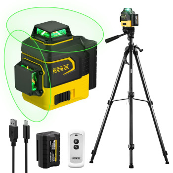 Ikovwuk Laser Level With Tripod 2X360 Selfleveling Green Cross Line 8 Lines Laser Level Tool With Rechargeable Battery Type