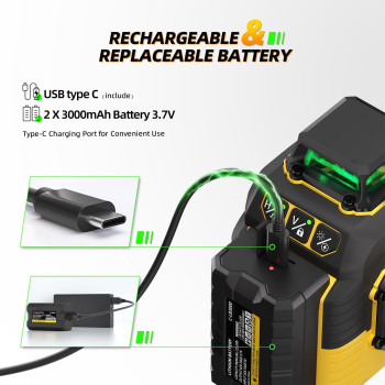 Ikovwuk Laser Level With Tripod Laser Level 3X360 Self Leveling 12 Green Line Rechargeable Battery 2 X 3000 Mah Typec Charg