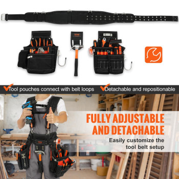 Vevor Professional Tool Belt Suspenders 2954 Adjustable 29 Pockets 1680D Polyester Heavy Duty Tool Belts Pouches Construc